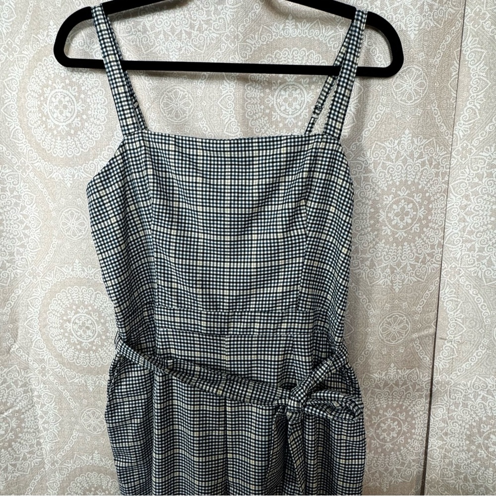 Abercrombie & Fitch Navy Yellow Checkered Plaid Sleeveless Jumpsuit w/ Tie Waist - Picture 4 of 12